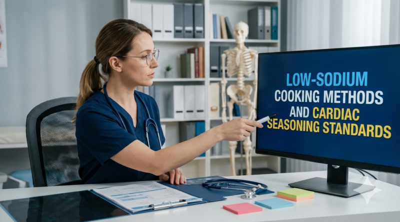 Low-sodium cooking methods and cardiac seasoning standards